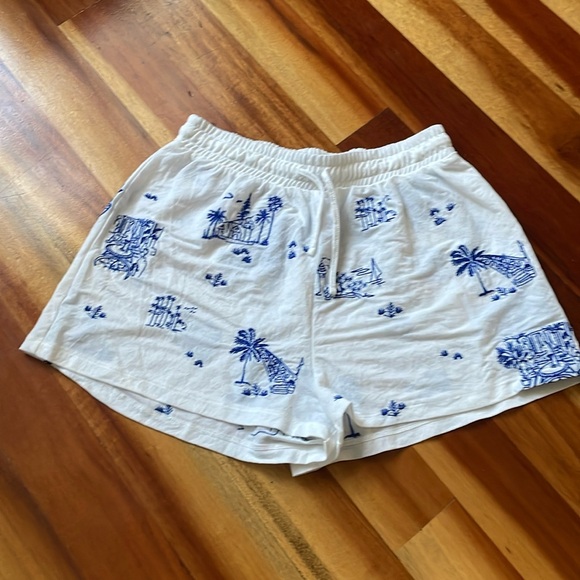 Zara White & Blue Embroidered Shorts size S - Picture 1 of 5